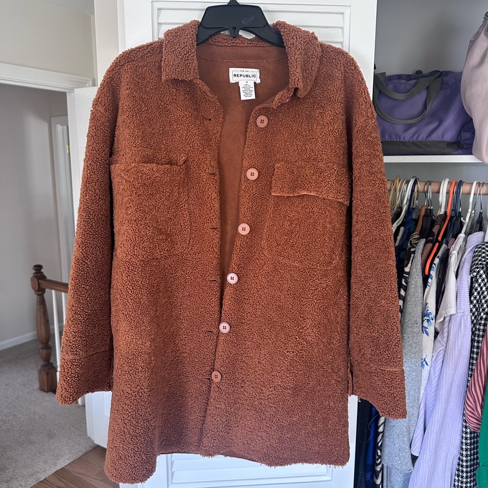 For The Republic Faux-Sherpa Jacket in Chestnut Brown - Picture 1 of 3